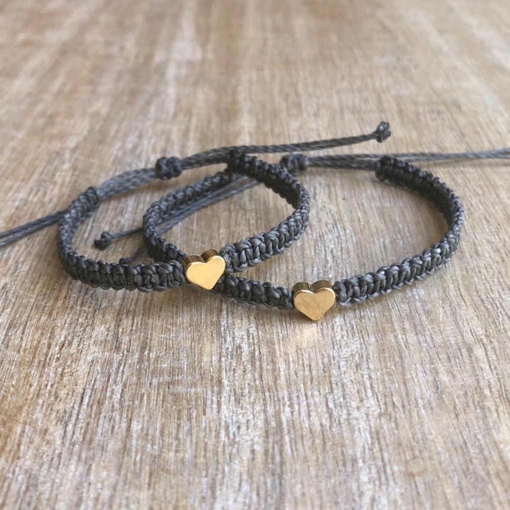 Matching Bracelets, Dark Gray, Mommy and Me bracelets with Gold Heart charms by Fanfarria
