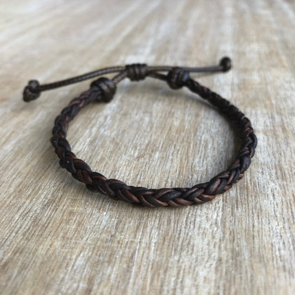 Key West Braided Leather Bracelet Dark Brown Unisex Adjustable