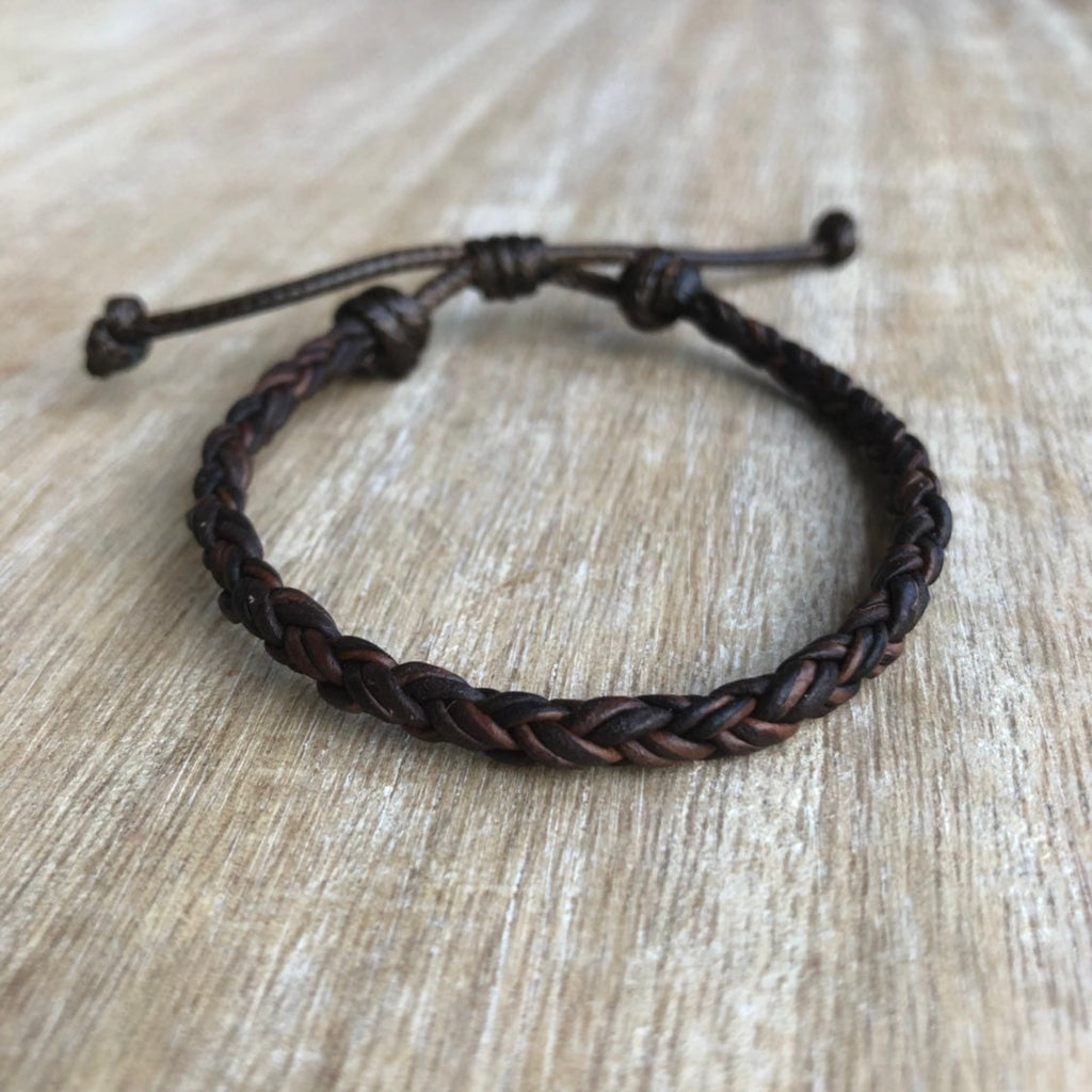 Dark Brown Braided Leather Bracelet, Key West I Collection
