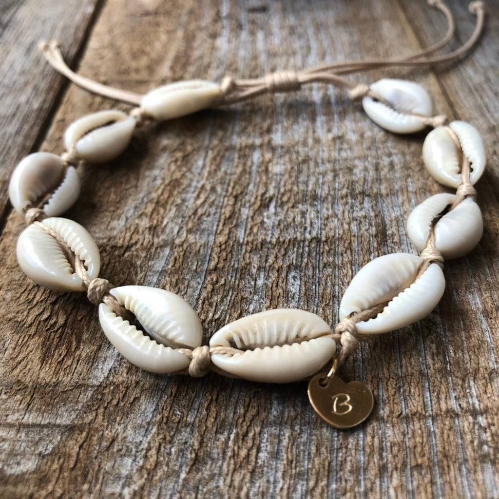 Cowrie Shell Personalized Bracelet Anklet Initial Gold filled Heart