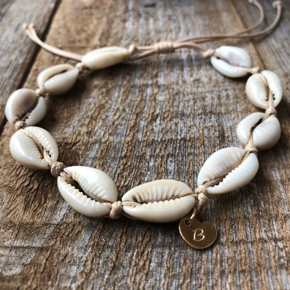 Cowrie Shell Personalized Bracelet Anklet Initial Gold filled Heart WA001736