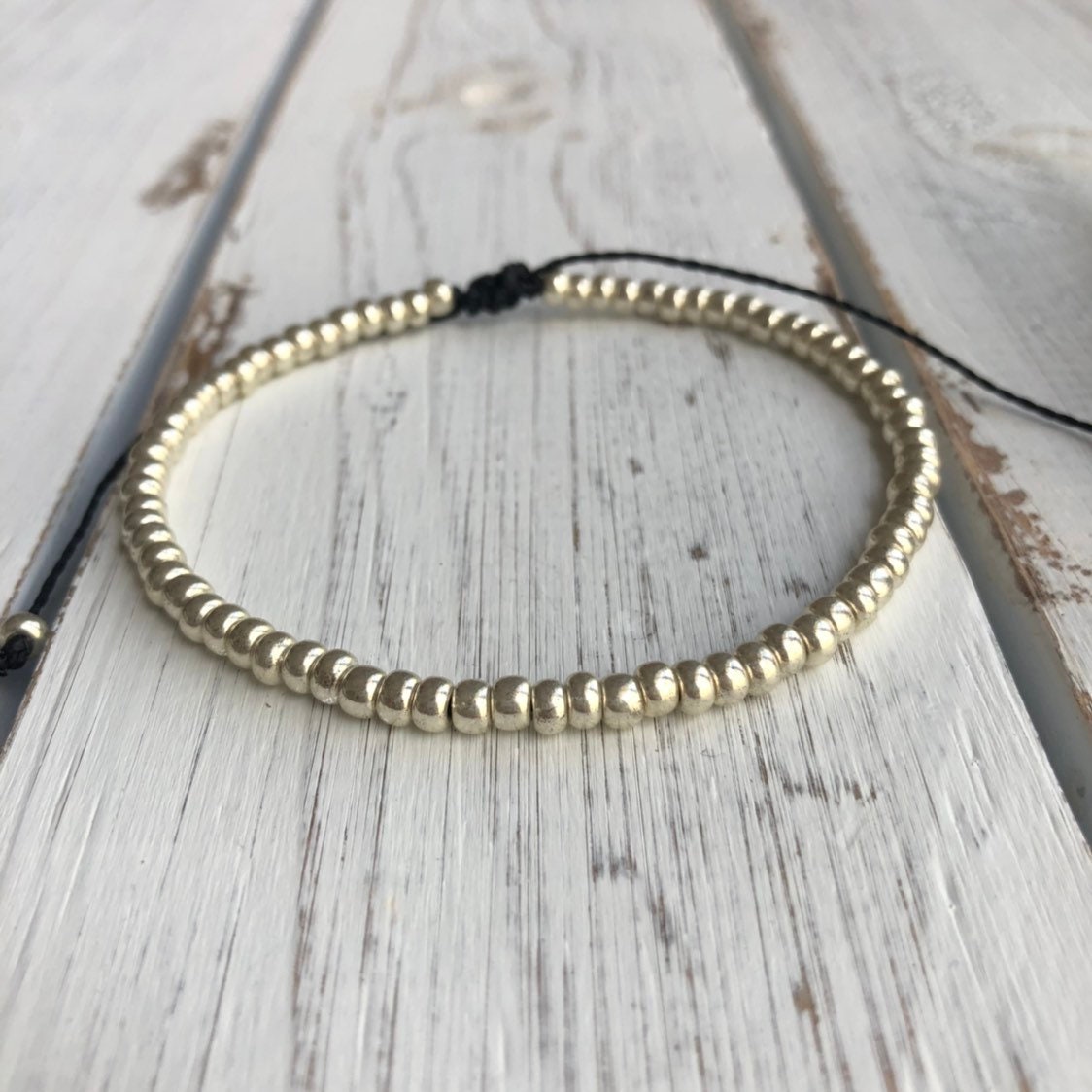 Caladesi Silver Bead Bracelet Anklet, Adjustable Waterproof