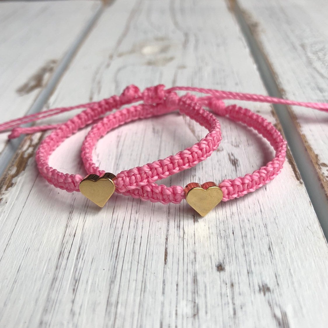 Mommy and Me Pink Matching Bracelets Gold Heart Charm by Fanfarria