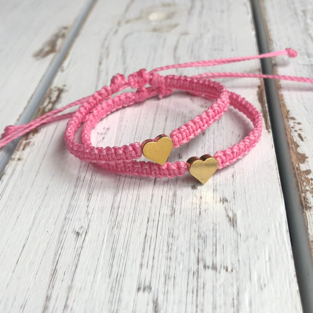 Mommy and Me Pink Matching Bracelets Gold Heart Charm by Fanfarria