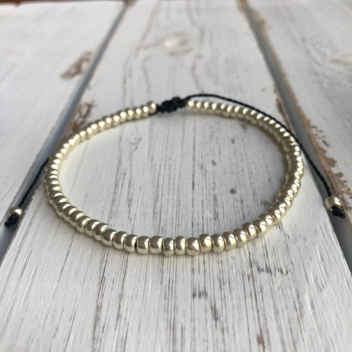 Caladesi Silver Bead Bracelet Anklet, Adjustable Waterproof
