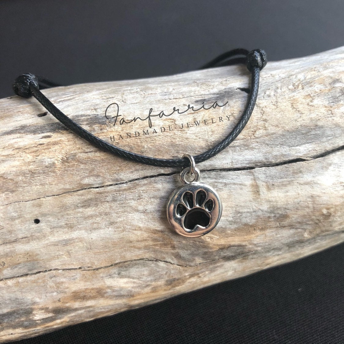 Dog Lover Bracelet, Dog Paw Black bracelet, Adjustable