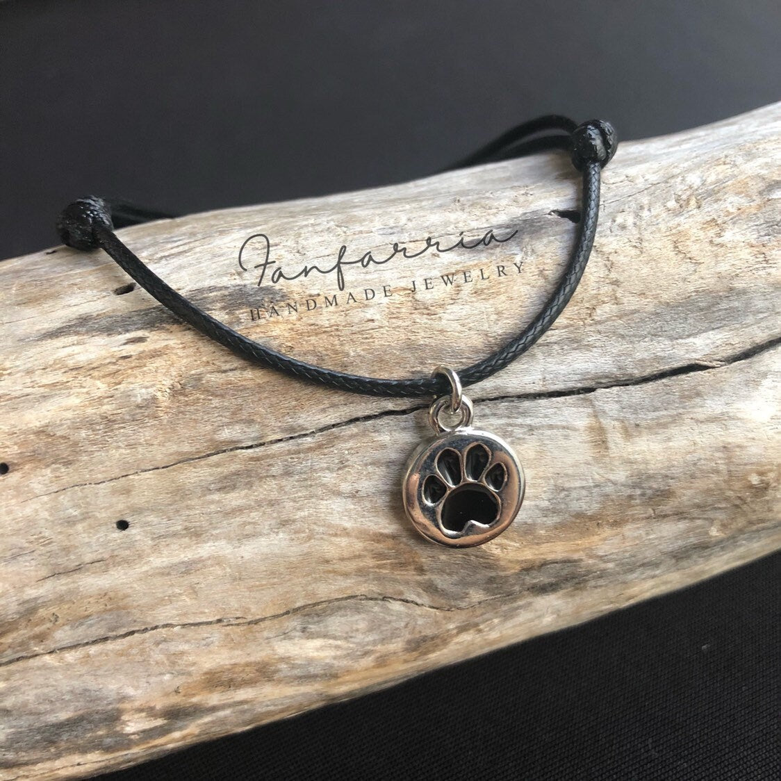 Dog Lover Bracelet, Dog Paw Black bracelet, Adjustable