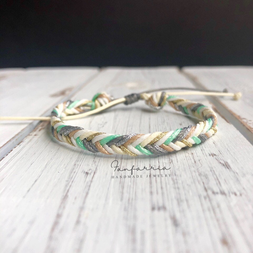 Dania Mint Gray Neutral Braided Anklet Bracelet