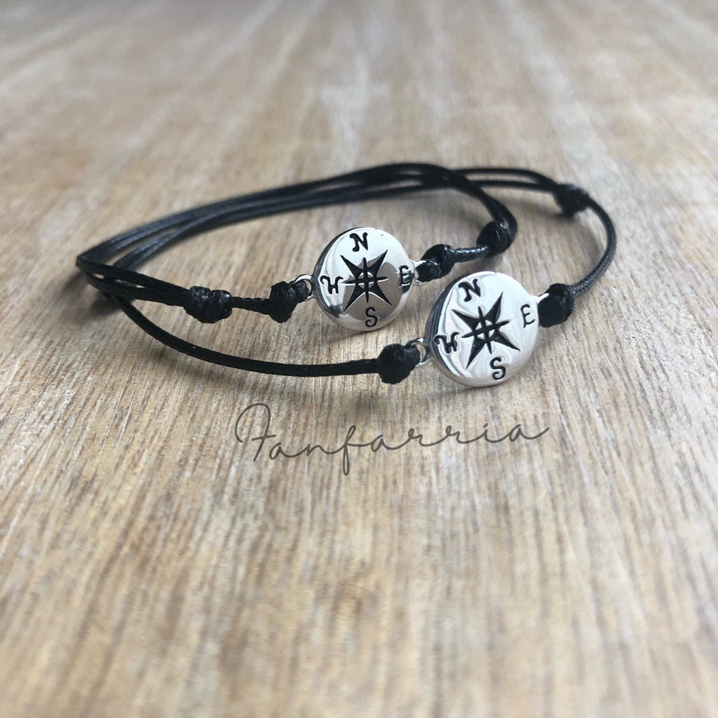 Sterling Silver Compass Couple Bracelets