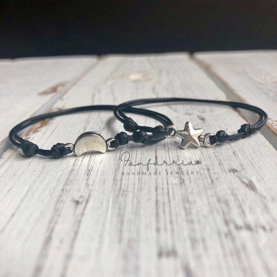 Moon and Star Couple Bracelets, His and Hers Waterproof Bracelets