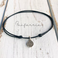 Ying Yang Solid Sterling Silver Anklet, Black Waterproof Cord, Adjustable
