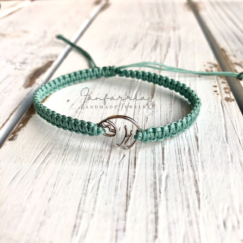 Sloth Sterling Silver Green Adjustable Anklet Bracelet, Waterproof Cord