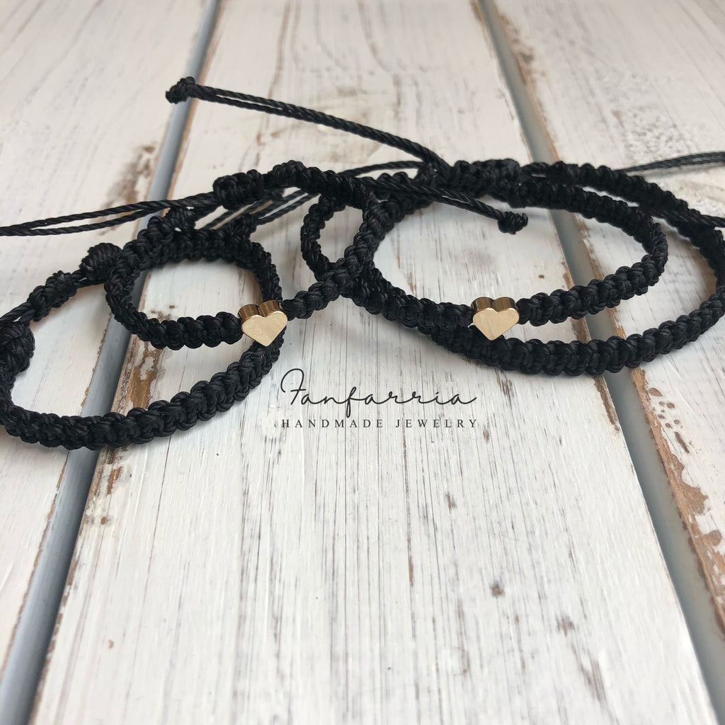 Heart Family Bracelets Black Matching Bracelets