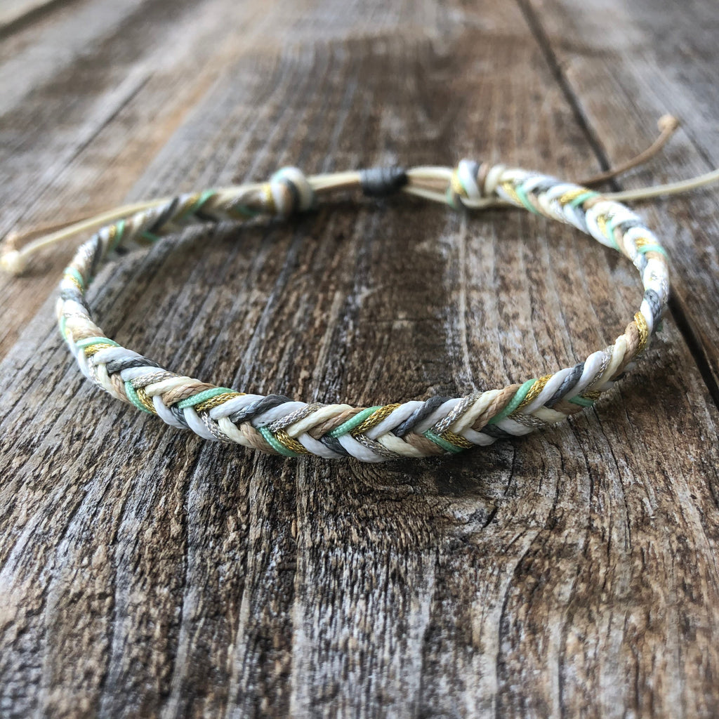 Dania Mint Gray Neutral Braided Anklet Bracelet
