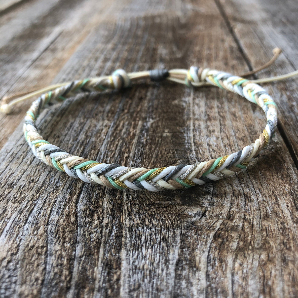 Dania Mint Gray Neutral Braided Anklet Bracelet