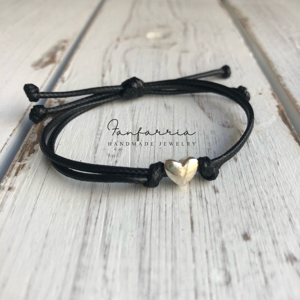 Sterling Silver Heart Black Bracelet