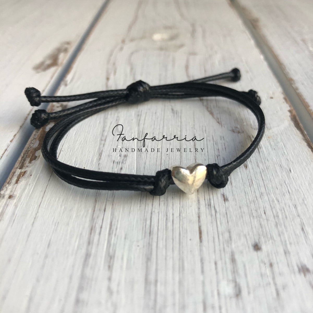 Sterling Silver Heart Black Bracelet