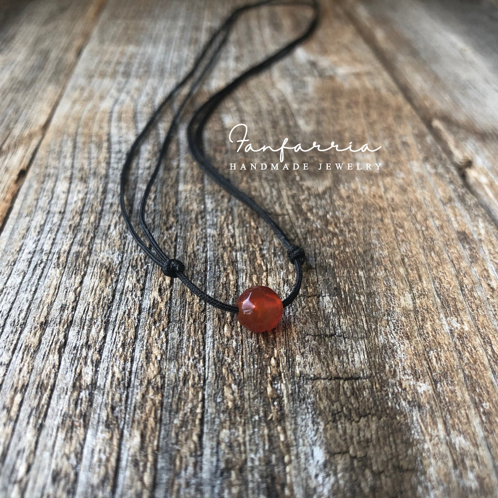 Red Agate Bead, Gemstone, Bracelet Anklet Choker, Black Cord, Minimalist Adjustable, Waterproof