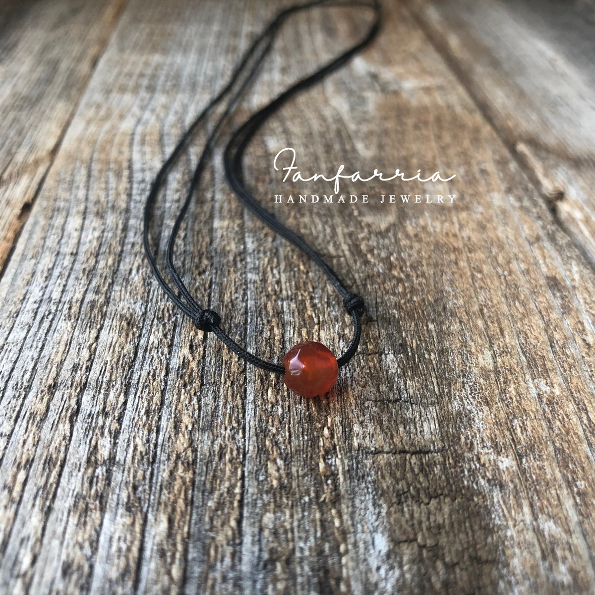 Red Agate Bead, Gemstone, Bracelet Anklet Choker, Black Cord, Minimalist Adjustable, Waterproof