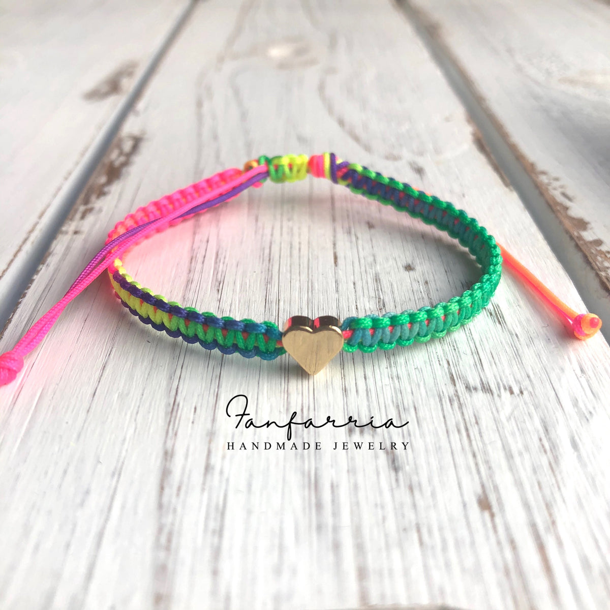 Colorful Rainbow Bracelet, Gold Heart Charm.