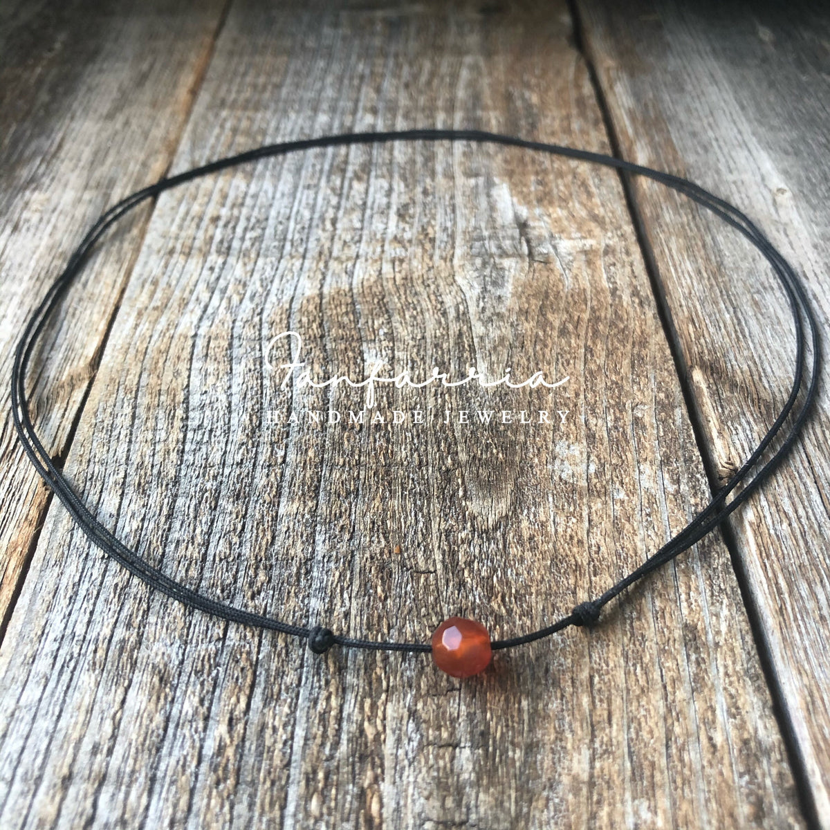 Red Agate Bead, Gemstone, Bracelet Anklet Choker, Black Cord, Minimalist Adjustable, Waterproof