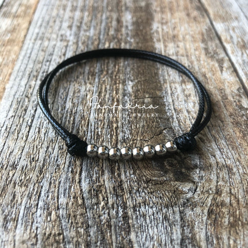 Black Bracelet Anklet Silver Beads Unisex