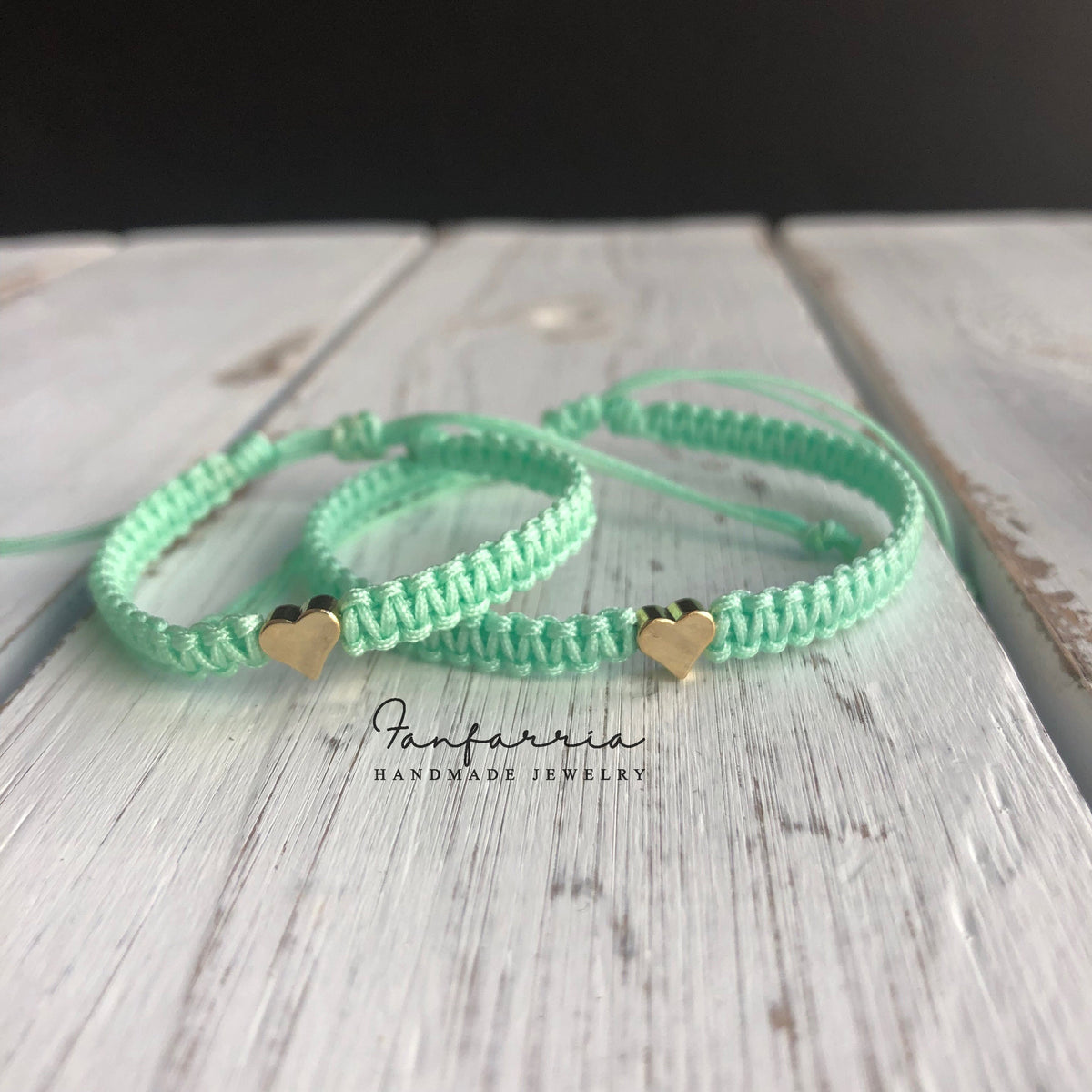 Mommy and me Gold Heart Mint bracelets