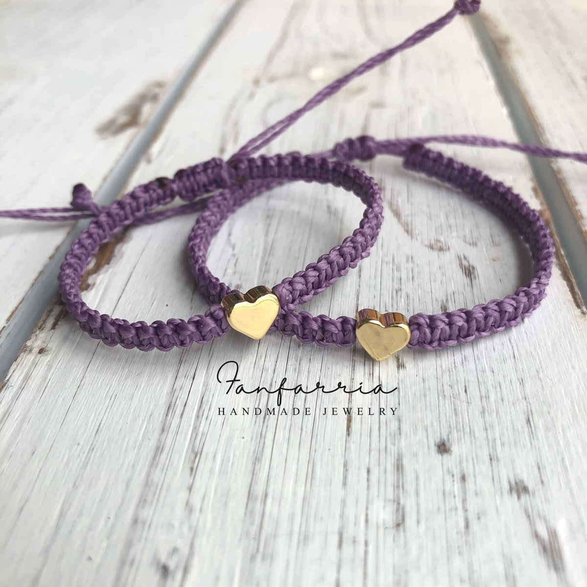 Purple Mommy and Me Gold Heart Matching Bracelets