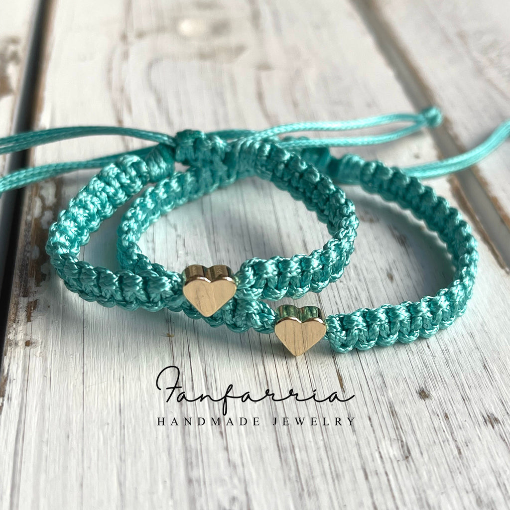 Seagreen Mommy and Me Bracelets with Gold Hearts Waterproof
