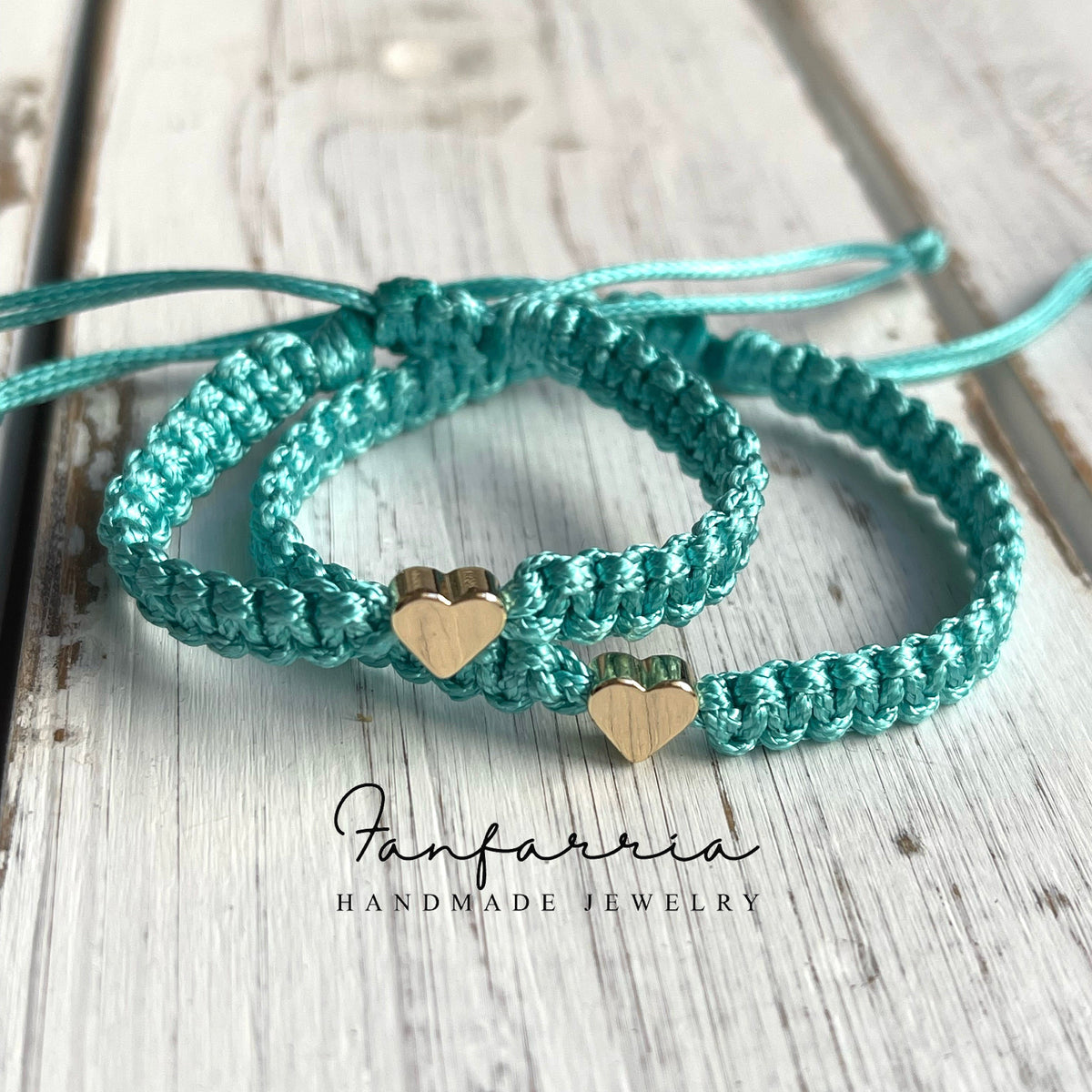 Seagreen Mommy and Me Bracelets with Gold Hearts Waterproof