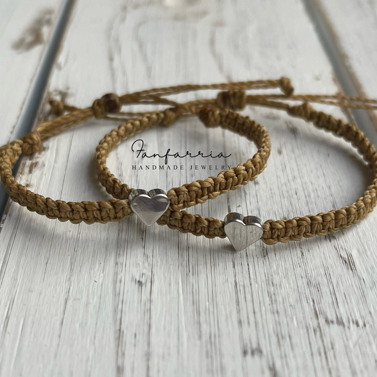 Silver Heart Tan Couple Bracelets, His and Hers