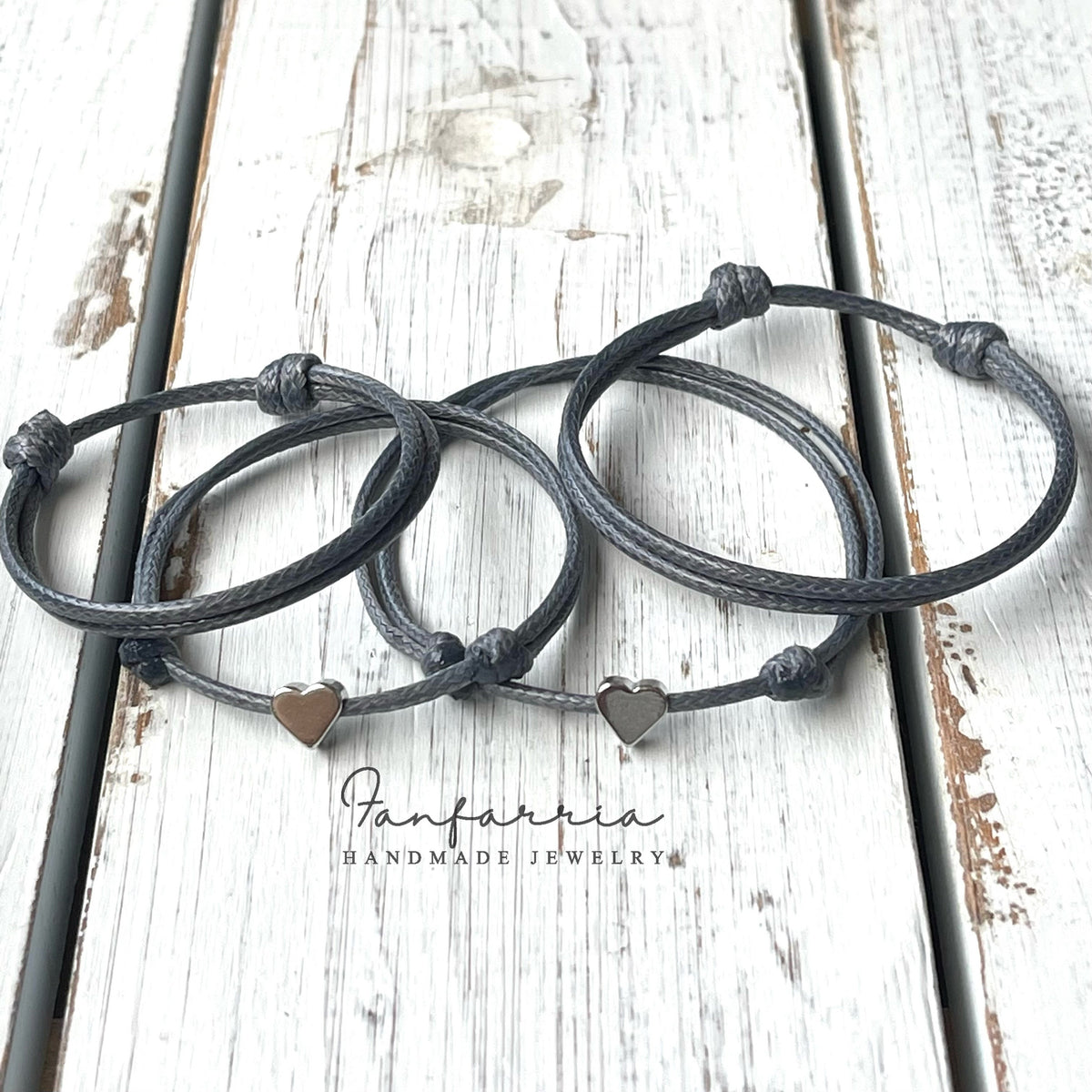 Silver Heart Minimalist Family Bracelets Choose Color