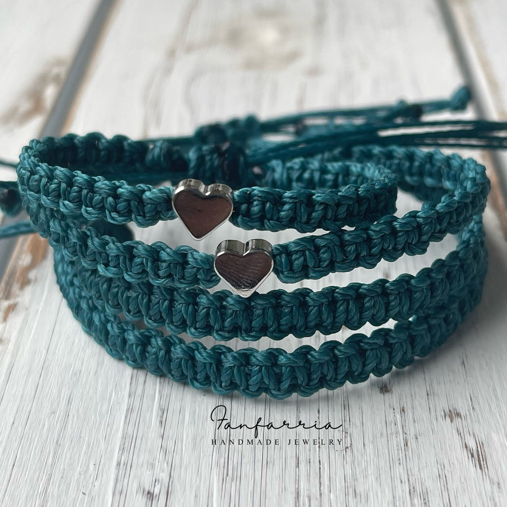 Silver Heart Family Bracelets Teal
