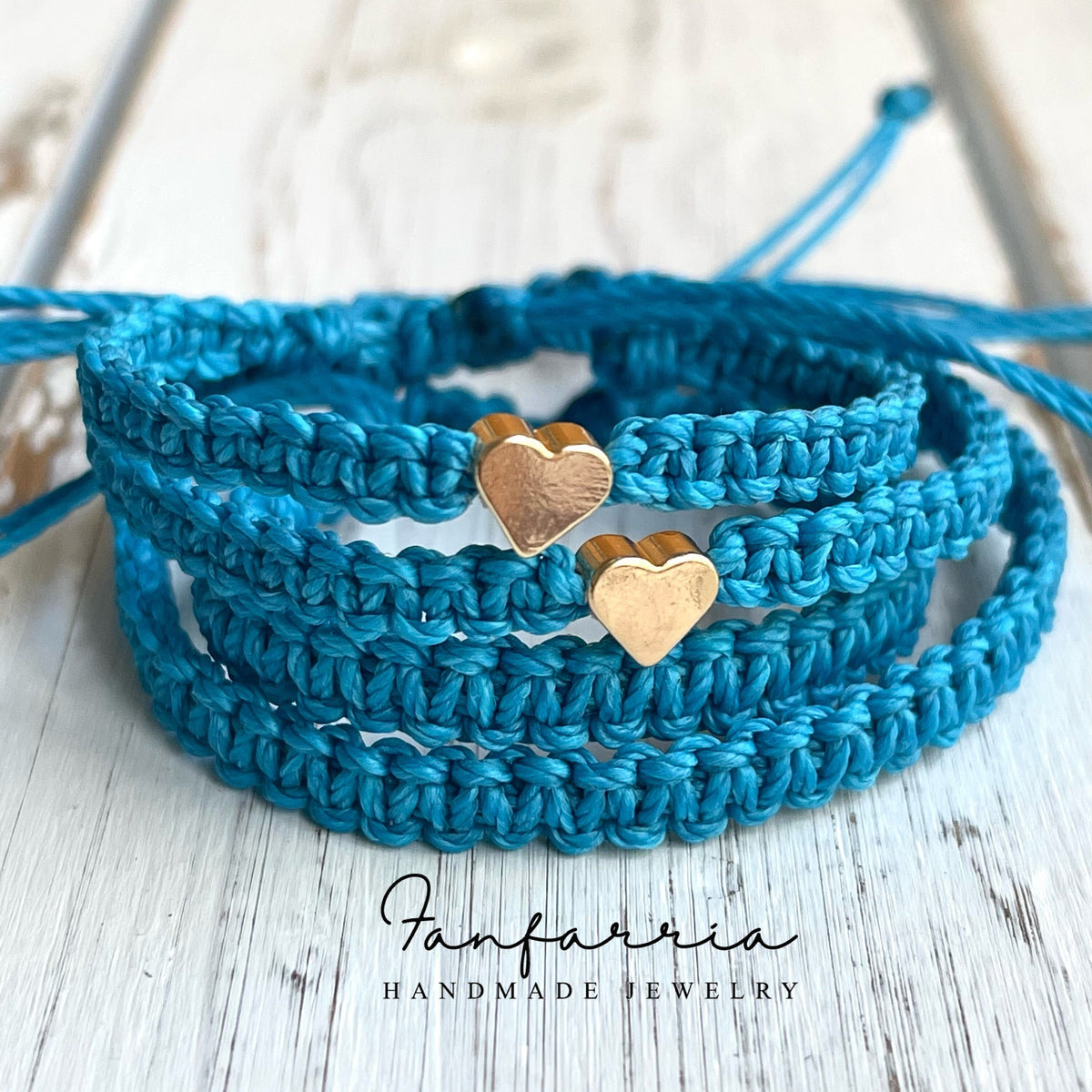 Gold Heart Family Bracelets Turquoise