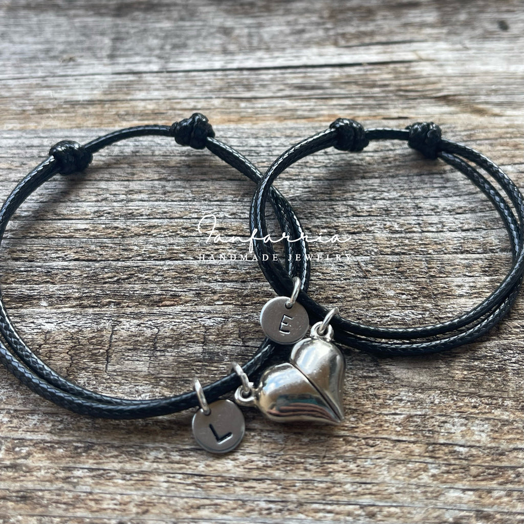 Couples Bracelets Magnetic Heart Personalized Initial Letter Engraved