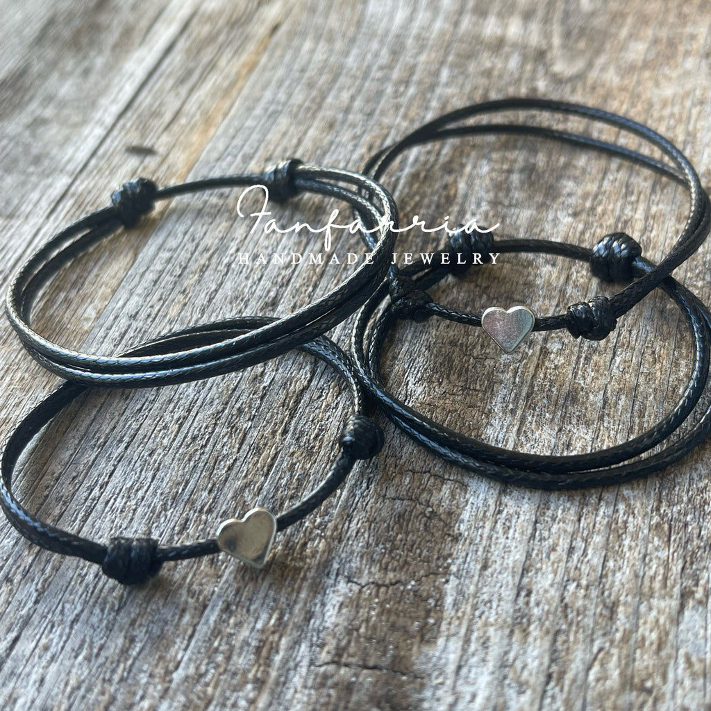 Silver Heart Minimalist Family Bracelets Choose Color