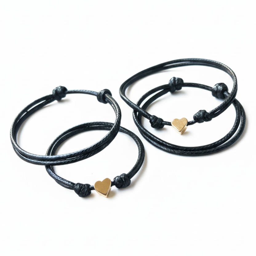Gold Heart Minimalist Family Bracelets Black