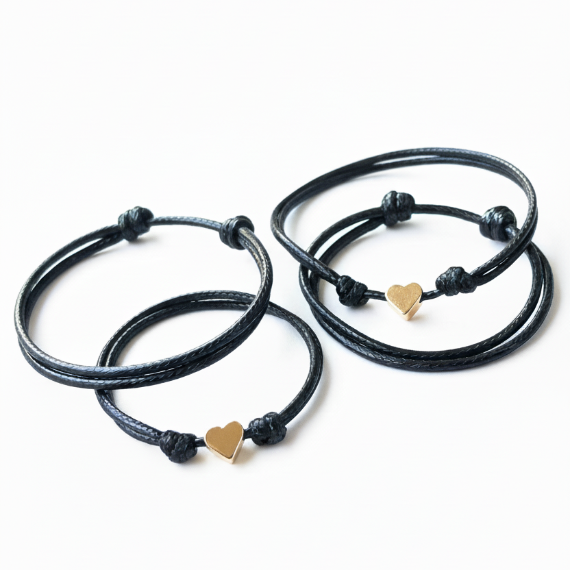 Gold Heart Minimalist Family Bracelets Black