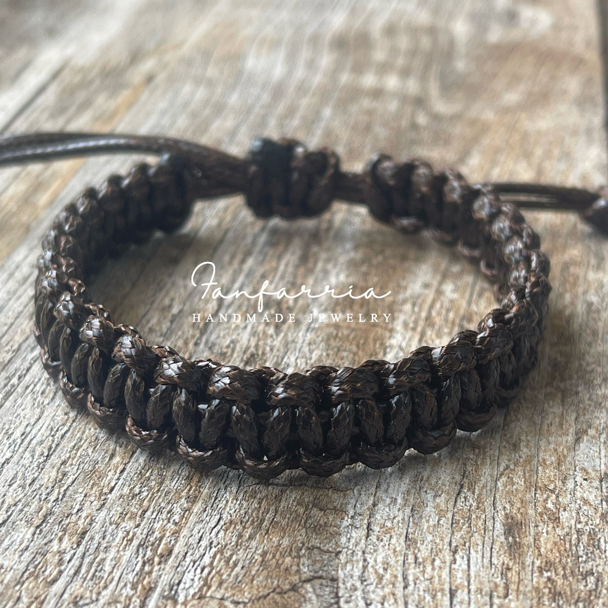 Macrame Dark Brown Men Bracelet, Thick 10mm, Waterproof, Adjustable