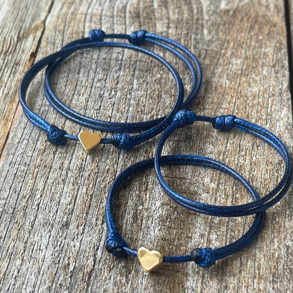 Gold Heart Navy Blue Minimalist Family Bracelets