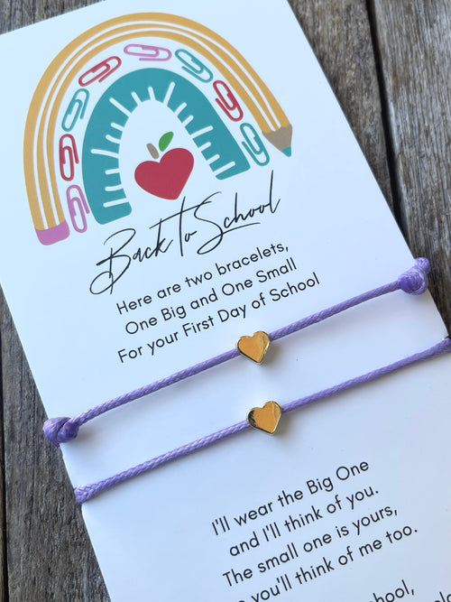 Heart Bracelets Mommy and Me Matching Set, First Day of School Gift, Waterproof, Choose Your Color