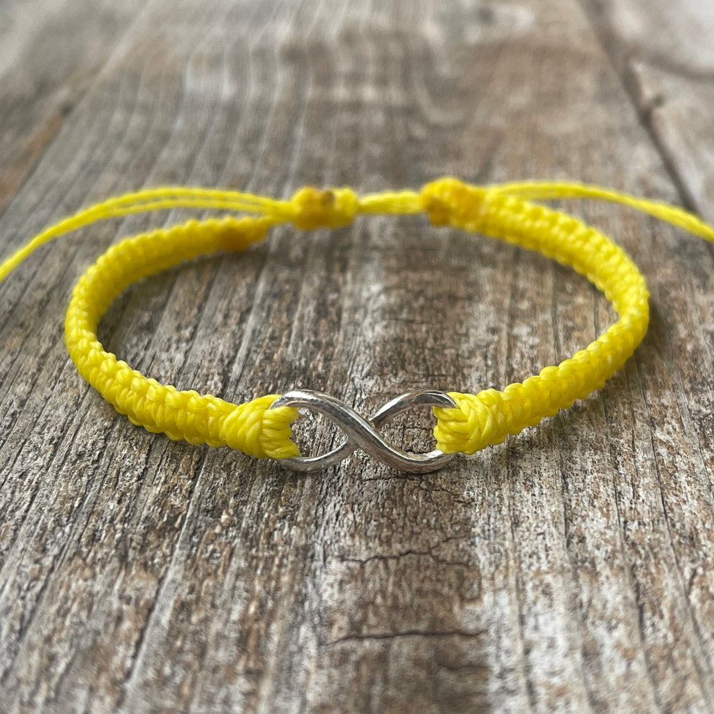 Yellow Bracelet Braided Macrame, Infinite Infinity, Sterling Silver, Adjustable Waterproof by Fanfarria