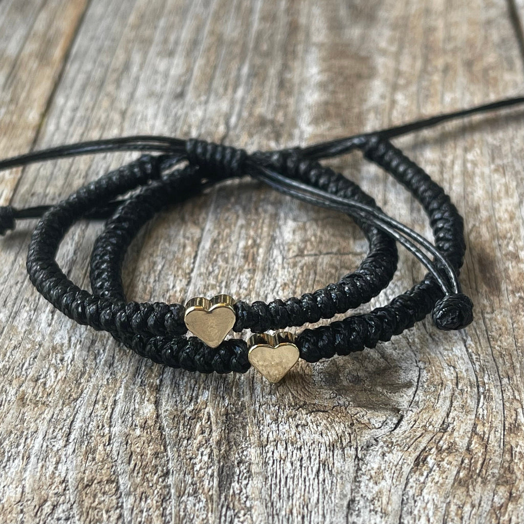 Sunset II Gold Heart Black Couple Bracelets, His and Hers