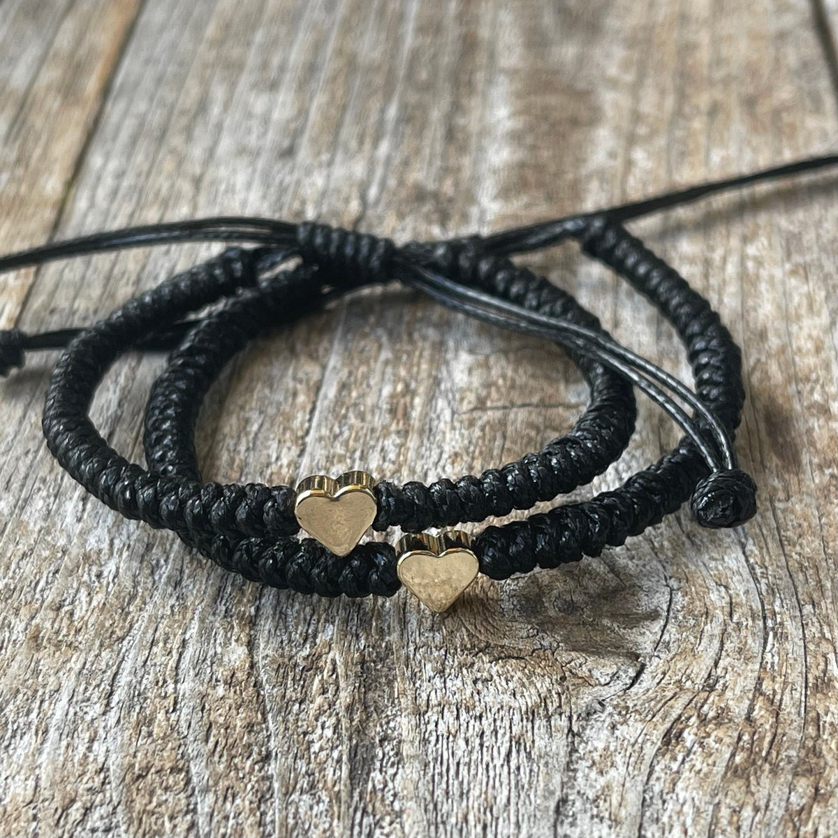 Sunset II Gold Heart Black Couple Bracelets, His and Hers