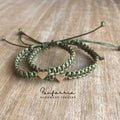 Two olive mommy and me bracelets with gold heart charms