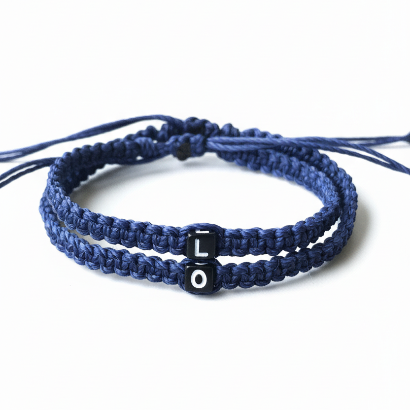 Blue Initials Couples Bracelets His and Hers Matching
