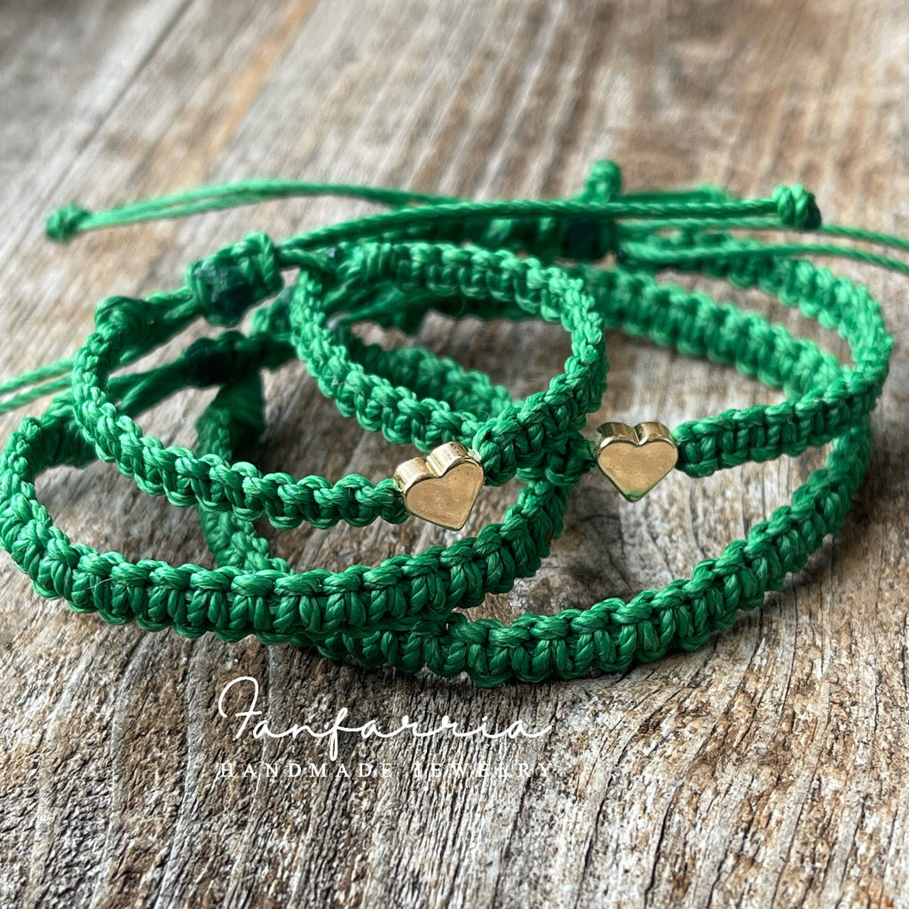 Green Gold Heart Family Bracelets