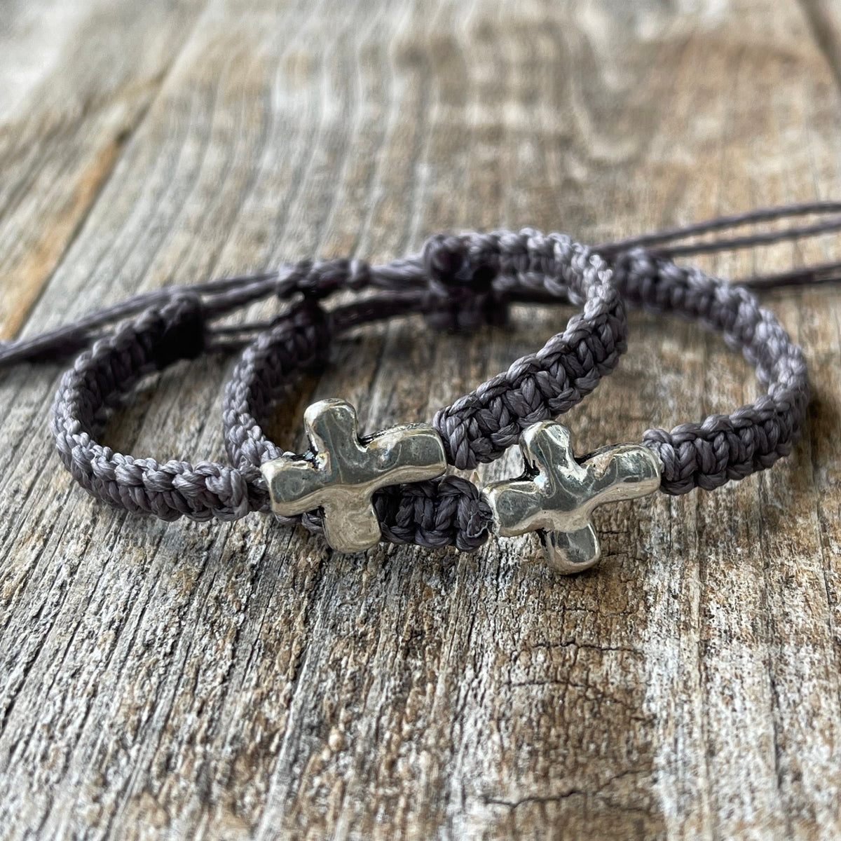Mommy and me Silver Cross Macrame bracelets First Communion Baptism Christian Gifts by Fanfarria