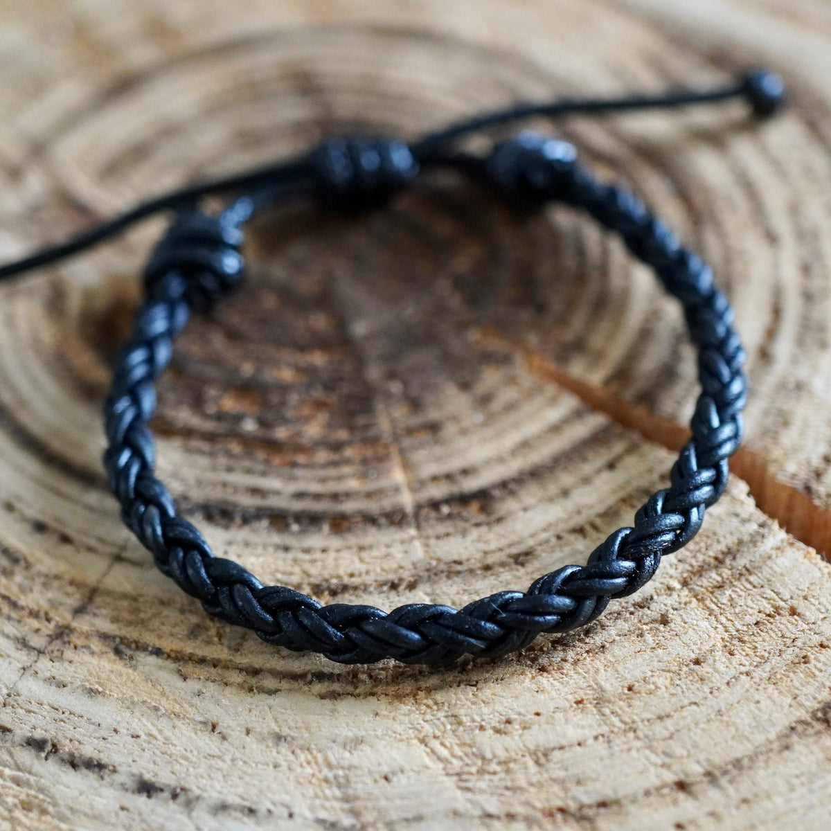 Black Leather Bracelet, Braided Bolo, Key West I Collection