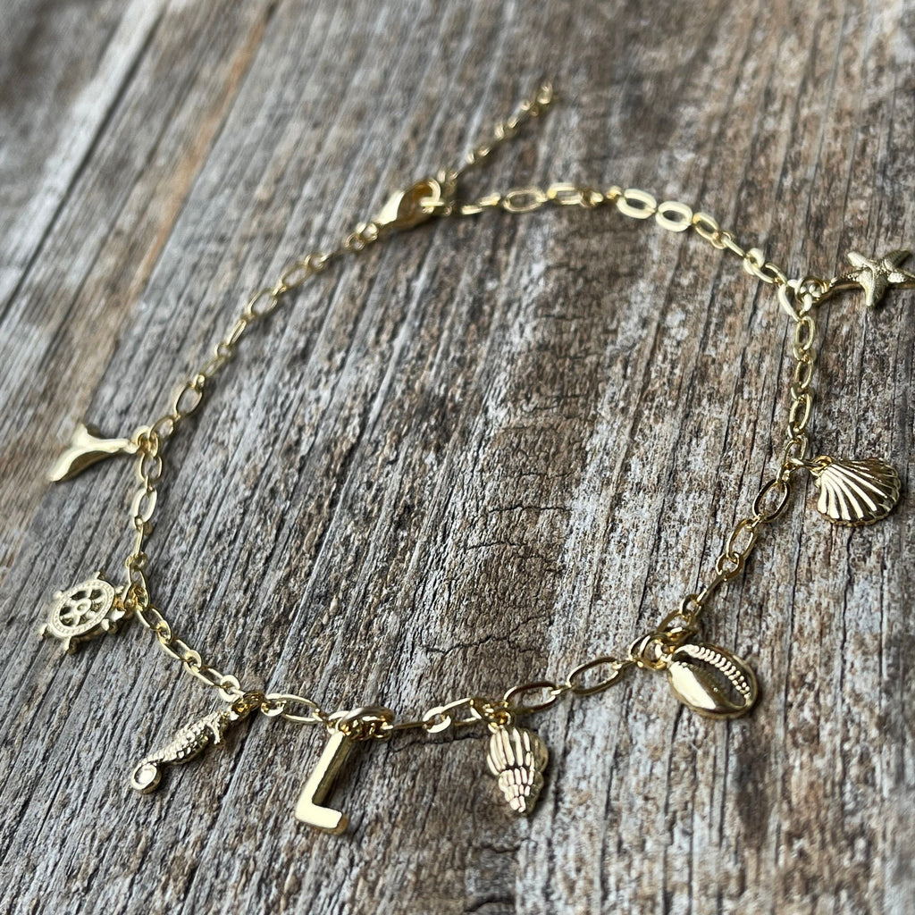 Initial Beach Style Gold Plated Chain Anklet
